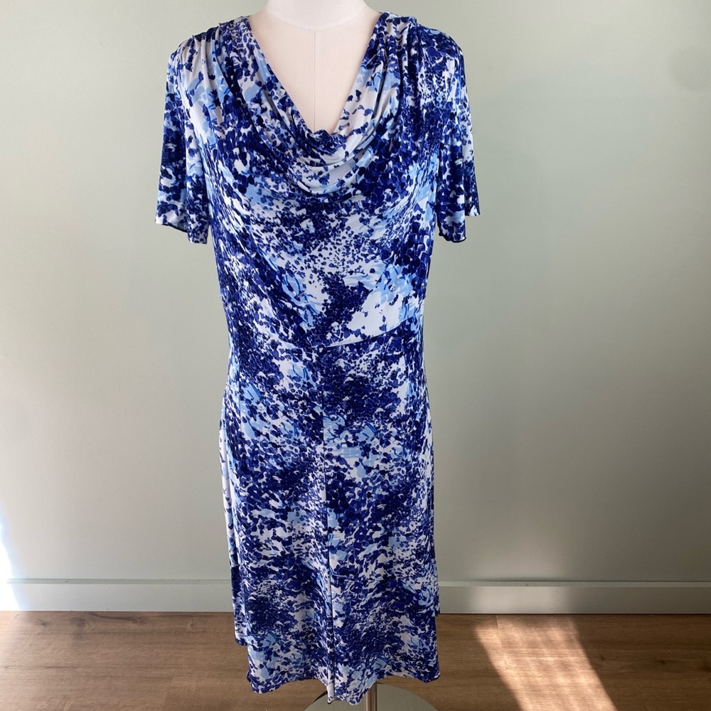 Stizzoli Made in Italy blue/white Artsy stretch knit Midi dress sz 46 or 12